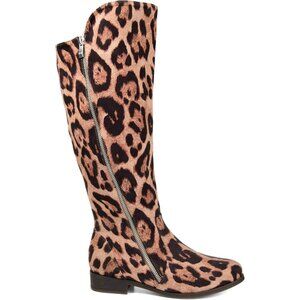 Brinley Co Comfort Womens Riding Boot Faux Suede Leopard Print Brown Black 10XWC